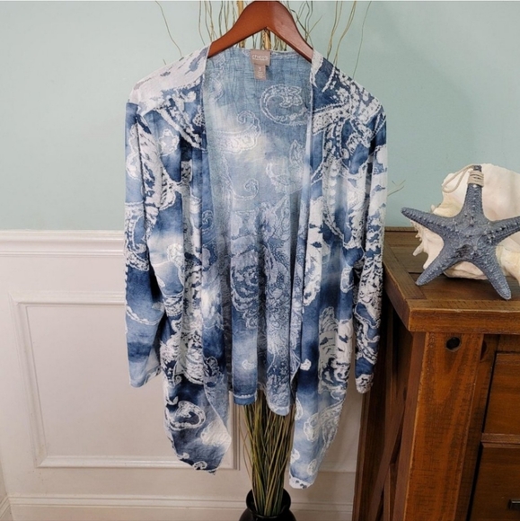 Chico's | Floral Sheer Draped Open Cardigan - Picture 1 of 5